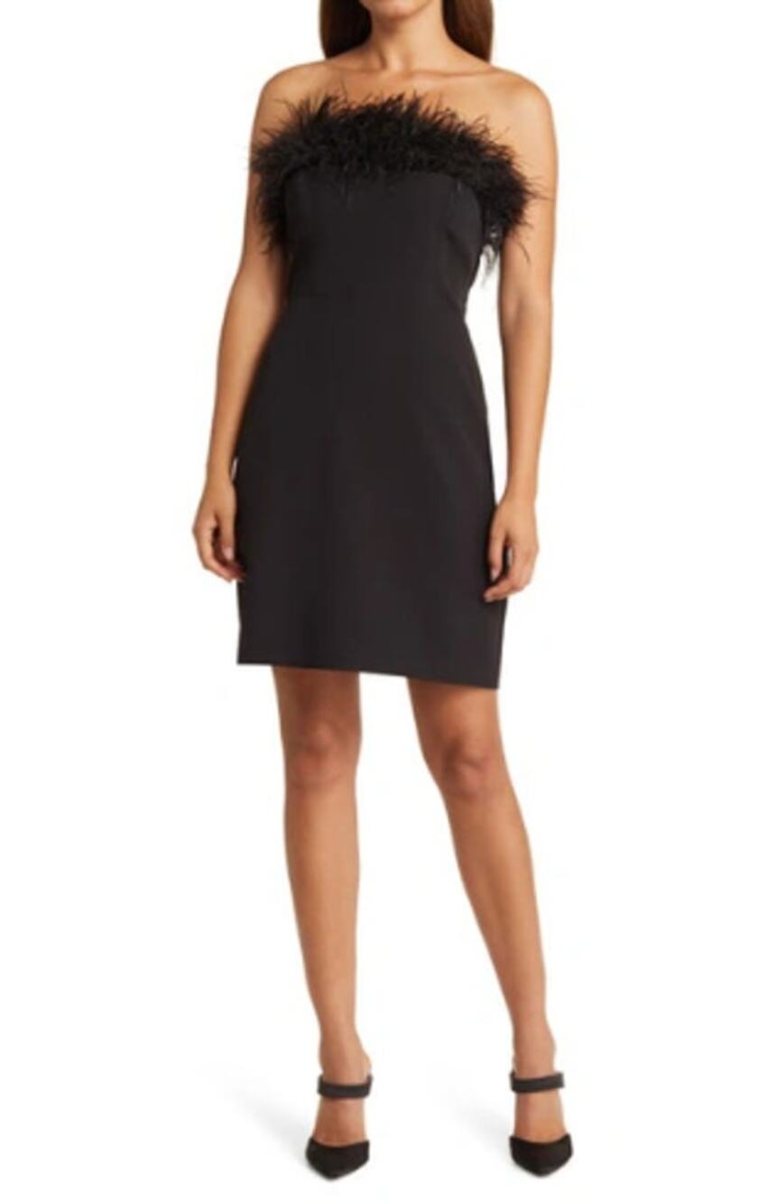 Sam Edelman Black Feather Top Strapless Mini Dress Women's Size 8
